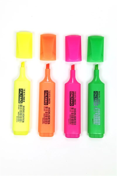 4lü Neon Renk İtalyano Fosforlu Kalem Ergonomik Tasarım Kolay Kullanım Fosforlu İşaret Kalemi