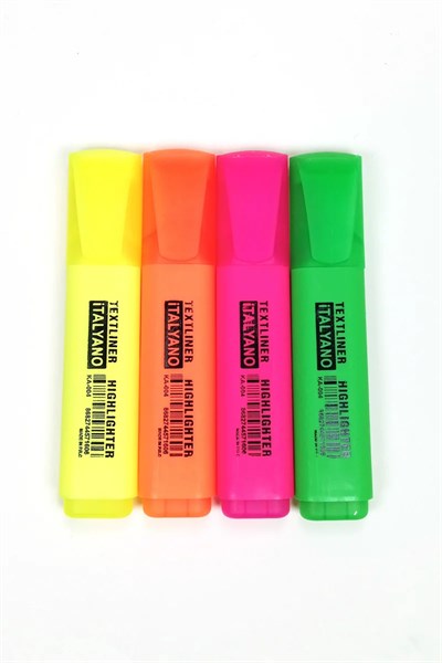 4lü Neon Renk İtalyano Fosforlu Kalem Ergonomik Tasarım Kolay Kullanım Fosforlu İşaret Kalemi