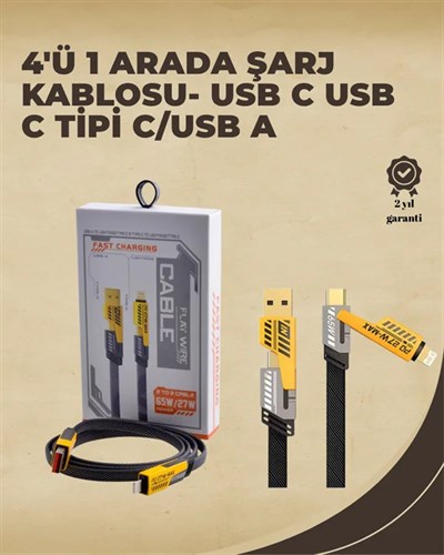 4ü 1 Arada Metal Hızlı Veri Kablosu – 65W Güç, 27W iPhone Desteği, 480Mbps Aktarım