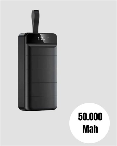 50.000 mAh Kapasiteli Powerbank – Hızlı Şarj Destekli, 4 USB Portlu, LED Işıklı Taşınabilir Enerji Deposu