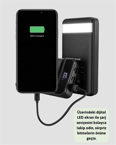 50.000 mAh Kapasiteli Powerbank – Hızlı Şarj Destekli, 4 USB Portlu, LED Işıklı Taşınabilir Enerji Deposu
