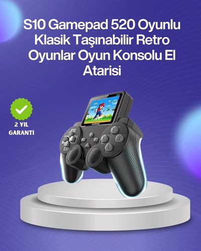 500 Oyunlu Nostaljik El Tipi Oyun Konsolu, Taşınabilir Şarjlı Cihaz, Renkli Ekran ve TV Destekli