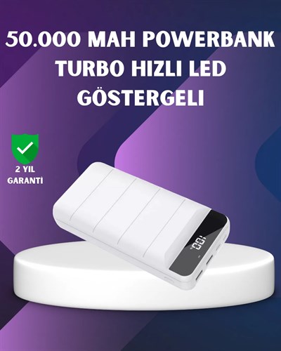 50000mAh Yüksek Kapasiteli Powerbank Hızlı Şarj ve LED Ekranlı