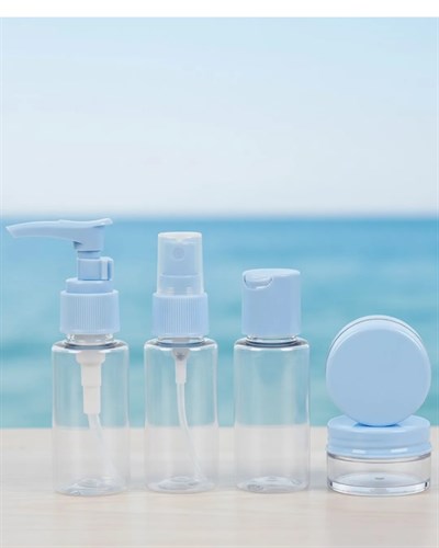 5’li Seyahat Dolum Şişe Seti 30 ml Şeffaf Taşıma Çantalı