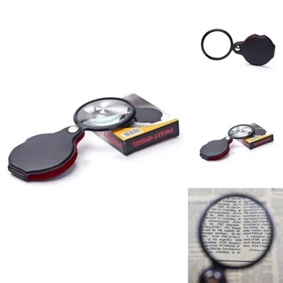 5x 60mm Cam Optik Lens,katlabilir,deri Kaplamalı Cep Büyüteç