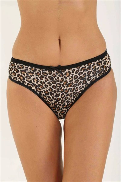 6 Adet Likralı Kadın Slip Külot Leopar Kırmızı Sarı mudanis