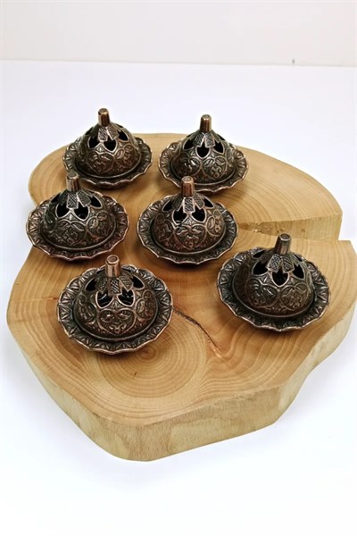 6 Lı Mini Eskitme Osmanlı Temalı Koyu Renk Lokumluk Sunum