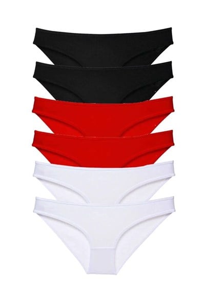 6 adet Süper Eko Set Likralı Kadın Slip Külot Siyah Kırmızı Beyaz