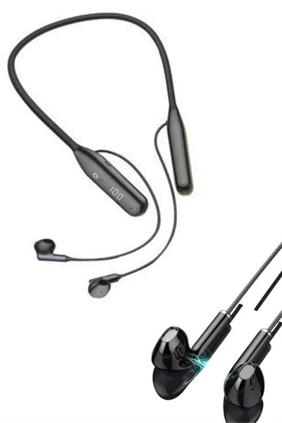 60 Saat Kablolu Boyun Askılı Dijital Göstergeli Bluetooth Kulaklığı