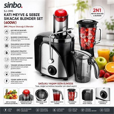 600W Katı Meyve ve Sebze Sıkacağı Blender Seti 1000 ml