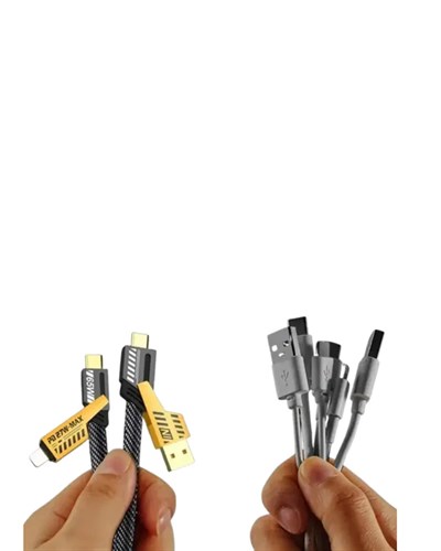 65W 4ü 1 Arada Çoklu Şarj Kablosu – USB-C, USB-A, Lightning, Veri ve Şarj Desteği