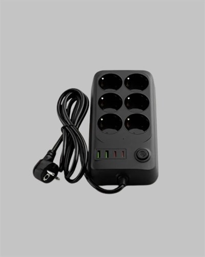 6’lı Grup Priz Termal Korumalı USB Type-C Çoklu Priz 2 Metre Kablo