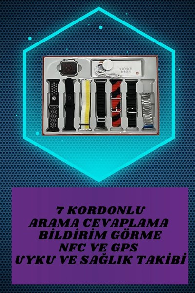 7 Kordonlu Akıllı Saat Ve Yeni Nesil Kulaklık Dokunmatik Ekran Android ve İOS Uyumlu