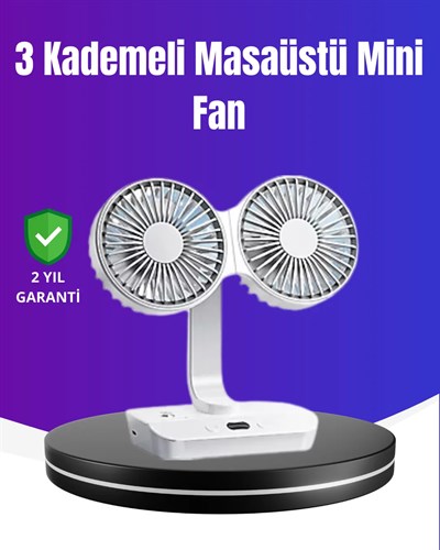 720° Döner Çift Taraflı Masaüstü Vantilatör – USB Şarjlı Sessiz Fan