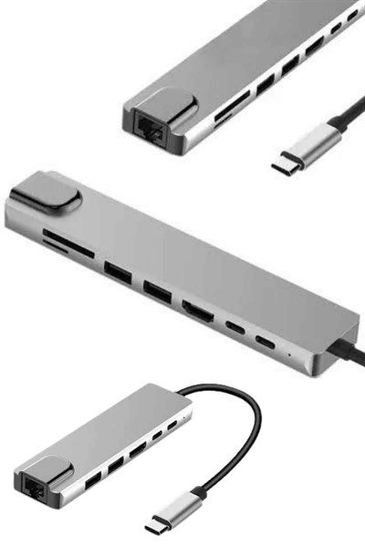 8 Portlu Macbook Çevirici Type C Hub SD TF USB Çoğaltıcı Ethernet