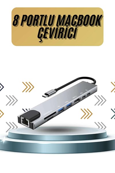 8 Portlu Macbook Çevirici Type C Hub SD TF USB Çoğaltıcı Ethernet