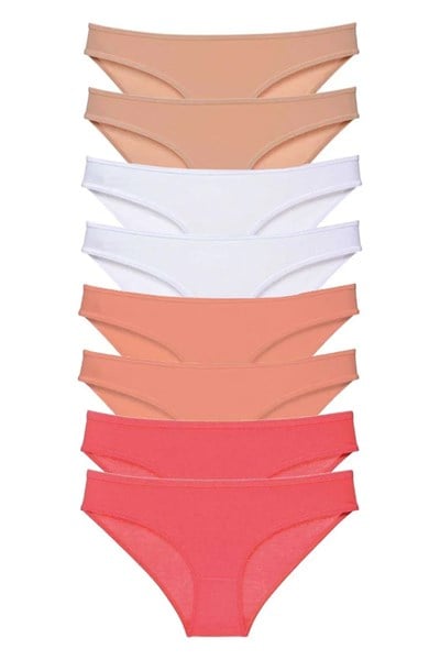 8 adet Süper Eko Set Likralı Kadın Slip Külot Ten Beyaz Pudra Fuşya