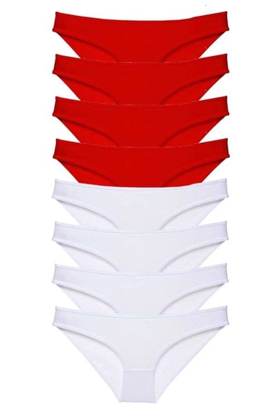 8 adet Süper Eko Set Likralı Kadın Slip Külot Kırmızı Beyaz