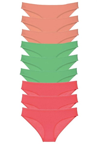 9 adet Süper Eko Set Likralı Kadın Slip Külot Pudra Yeşil Fuşya