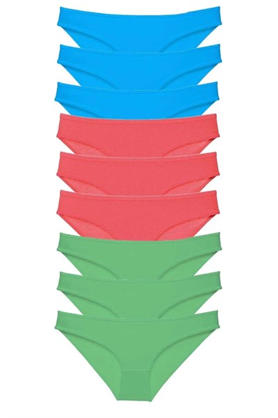 9 adet Süper Eko Set Likralı Kadın Slip Külot Yeşil Fuşya Mavi