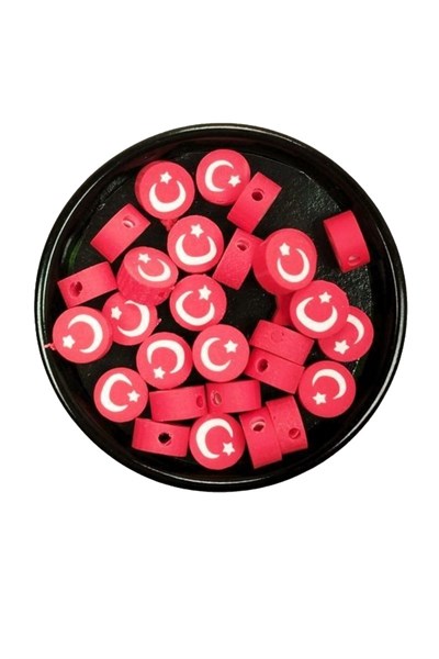 90 Adet 10 mm Polimer Kil Fimo Boncuk Takı Bileklik + 5 Metre Lastikli Misina Hediye - Türk Bayrağı