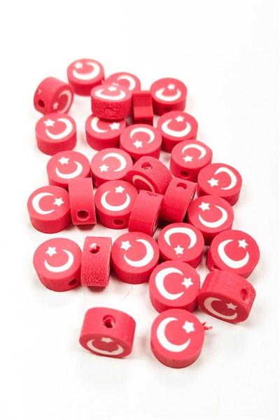 90 Adet 10 mm Polimer Kil Fimo Boncuk Takı Bileklik + 5 Metre Lastikli Misina Hediye - Türk Bayrağı