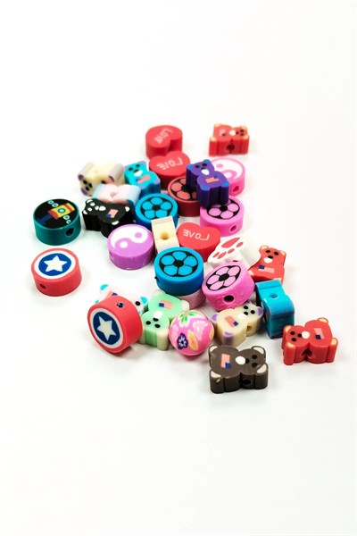 90 Adet 10 mm Polimer Kil Fimo Boncuk Takı Bileklik + 5 Metre Lastikli Misina Hediye - Karışık Renkli