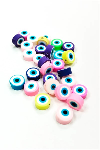 90 Adet 10 mm Polimer Kil Fimo Boncuk Takı Bileklik + 5 Metre Misina Hediye - Smile - Kalp - Nazar