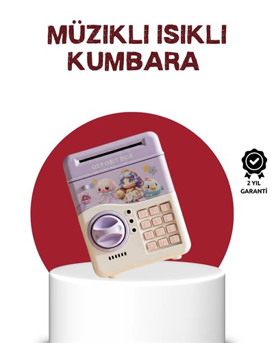 ATM Tasarımlı Şifreli Işıklı Çocuk Kumbarası Mor