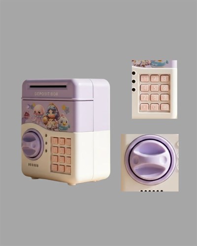 ATM Tasarımlı Şifreli Işıklı Çocuk Kumbarası Mor