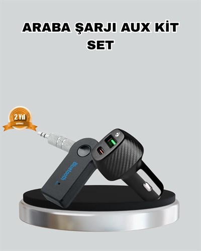 AUX Bluetooth Adaptör ve 38W Hızlı Araç Şarj Cihazı Seti