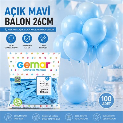 Açık Mavi 10 İnç (26 cm) Latex Balon - 100 Adet