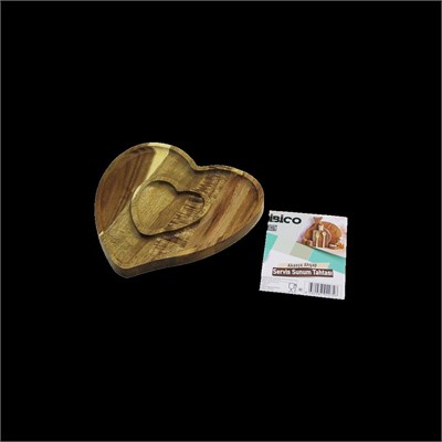 Ahşap Bambu Servis Tepsisi 2 Bölmeli Kalp Model 20x19.5x1.5 cm