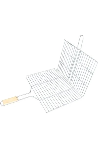 Ahşap Saplı Mangal Izgarası Galvanizli Paslanmaz Kafes Demir 25 x 40 cm mudanis