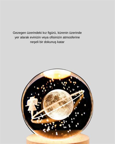 Ahşap Standlı Sarı Işıklı Dekoratif Küre Kız Figürü Tasarım