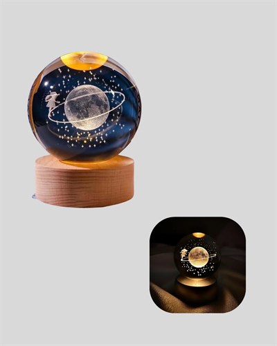 Ahşap Standlı Sarı Işıklı Dekoratif Küre Kız Figürü Tasarım