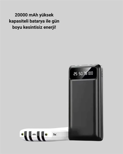 Akıllı LCD Ekranlı 20.000mAh Powerbank PD + USB + Type-C