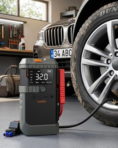 Akıllı Lastik Şişirme Kompresörü Akü Takviye Özellikli LED Fenerli Taşınabilir Güç Ünitesi