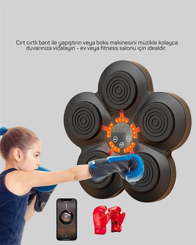 Akıllı Müzikli Boks Makinesi Bluetooth Bağlantılı Işıklı Hedefli Fitness Aleti