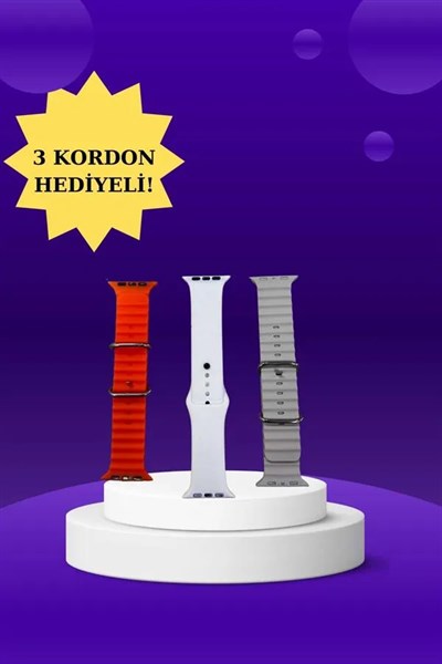 Akıllı Saat Arama Görüşme Bildirim Görme Uyku ve Sağlık Takibi Nabız Ölçer 3 Kordon Hediyeli