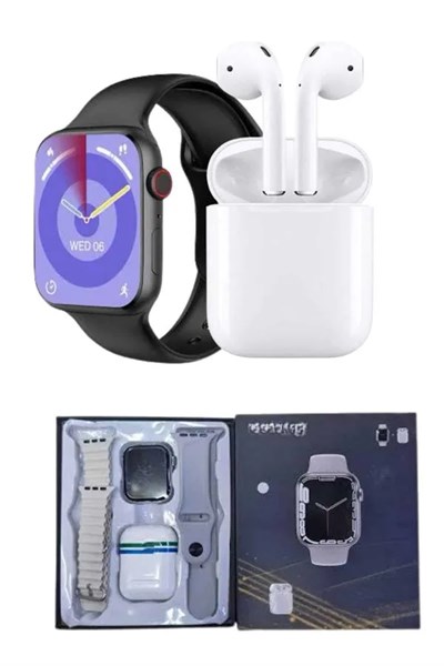 Akıllı Saat Gümüş Kasa Bluetooth Kulaklık Hediyeli Çok Fonksiyonlu İkili Set