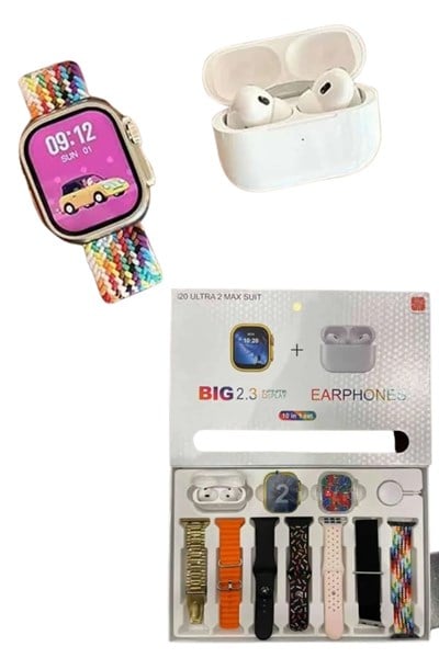 Akıllı Saat ve Air Pro Kulaklık 7 Kordonlu Çok Fonksiyonlu İkili Set