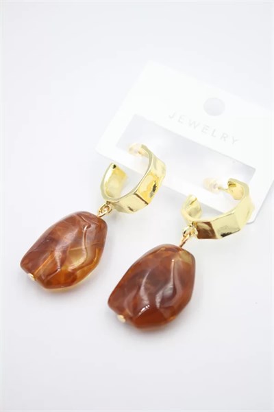 Akrilik Taşlı Küpe - Kahverengi