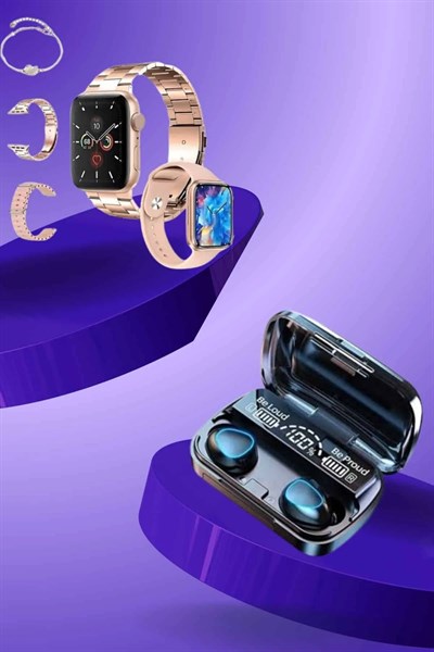 Aksesuar Hediyeli Akıllı Saat ve Dijital Göstergeli Powerbankli Bluetooth Kulaklık