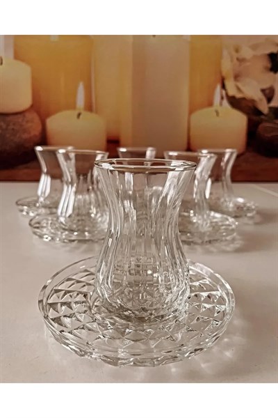 Alin Adela 6lı Cam Çay Tabağı Çay Tabak Altlığı Royaleks-RYG8030