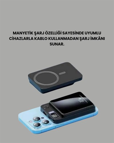 Alüminyum Alaşımlı, 20W PD Hızlı Şarj ve Manyetik Kablosuz Powerbank