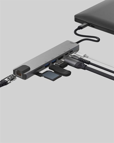 Alüminyum Kasalı MacBook USB-C Hub – 4K HDMI, USB 3.0, SD/TF Kart Girişi, PD Şarj Desteği