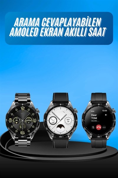 Amoled Ekran 3 Kordonlu Akıllı Saat 5.0 Bluetooth Bağlantılı Android ve İOS Uyumlu