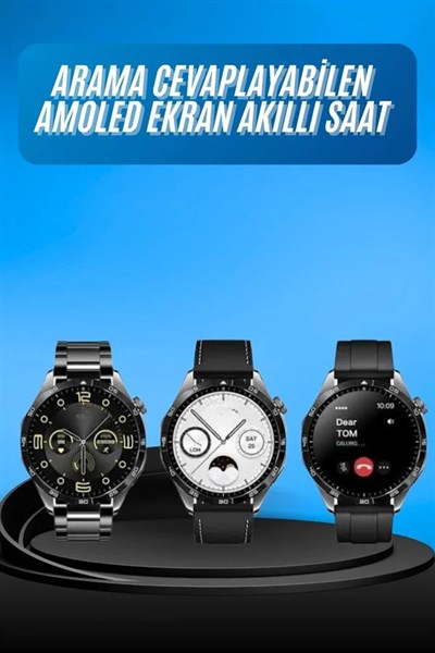 Amoled Ekran 3 Kordonlu Akıllı Saat 5.0 Bluetooth Bağlantılı Android ve İOS Uyumlu