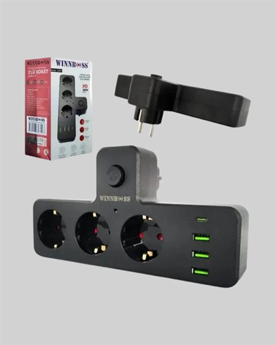 Anahtarlı Çoklu Priz 3 USB 1 Type-C Hızlı Şarj Destekli